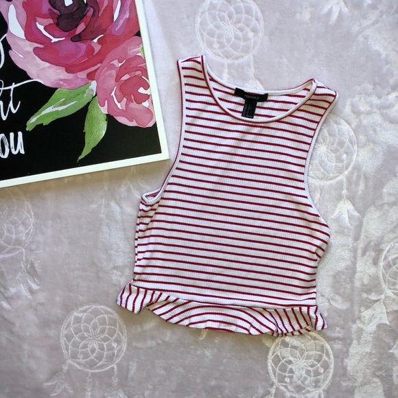 Forever 21 Tops - Forever 21 Red & White Striped Crop Top